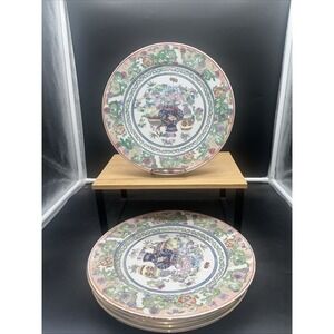 Set Of 5 Vintage 10" Chinese Export Floral Plates Qinglong Mark Ornate
